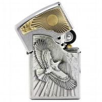 Zippo Chrom gebürstet Eagle Sun Fly Emblem 