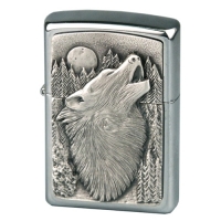 Zippo Chrom gebürstet Wolf Emblem 