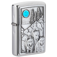 Zippo Chrom gebürstet Wolf Pack Emblem 