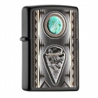 Zippo schwarz matt Turqouise Arrowhead 