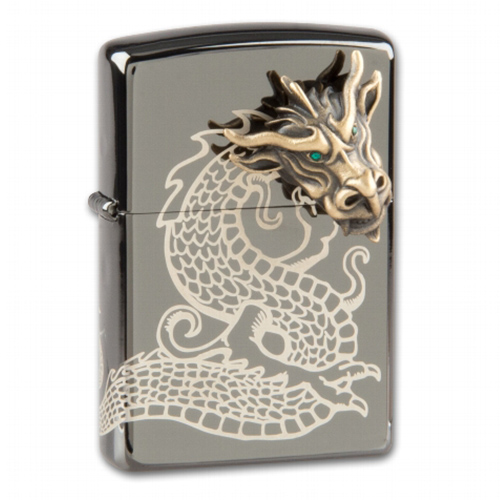 Zippo Limited Ebony Emblem Golden Dragon gelasert 